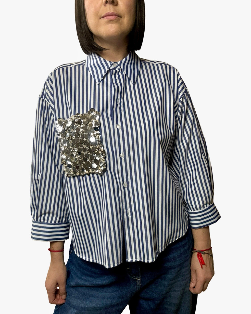 CAMICIA RIGATA TASCA PAILLETTES MOTEL - XE BLU ABBIGLIAMENTO
