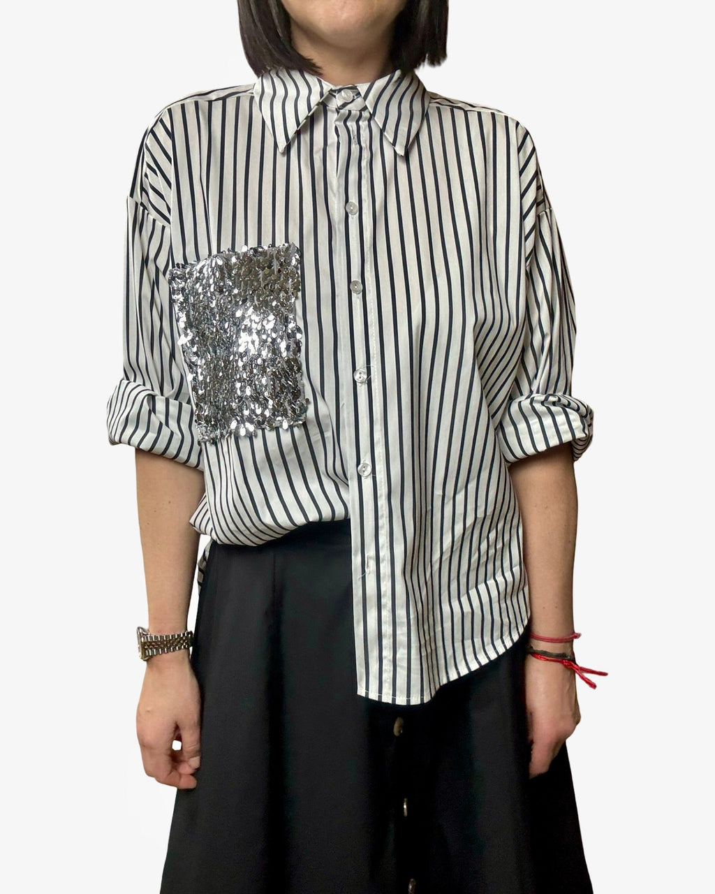 CAMICIA RIGATA TASCA PAILLETTES MOTEL - XE BLU ABBIGLIAMENTO