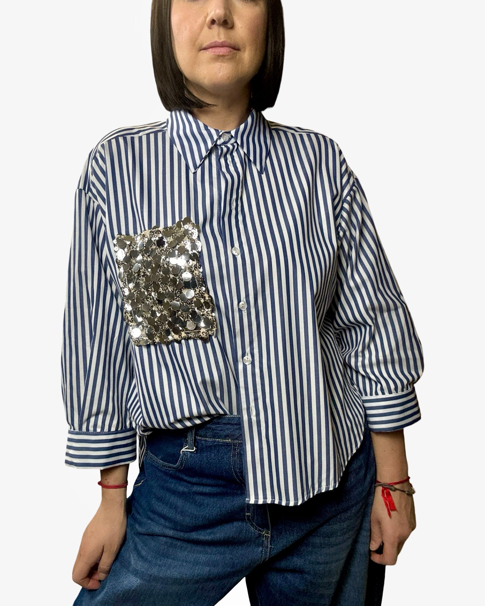 CAMICIA RIGATA TASCA PAILLETTES MOTEL - XE BLU ABBIGLIAMENTO