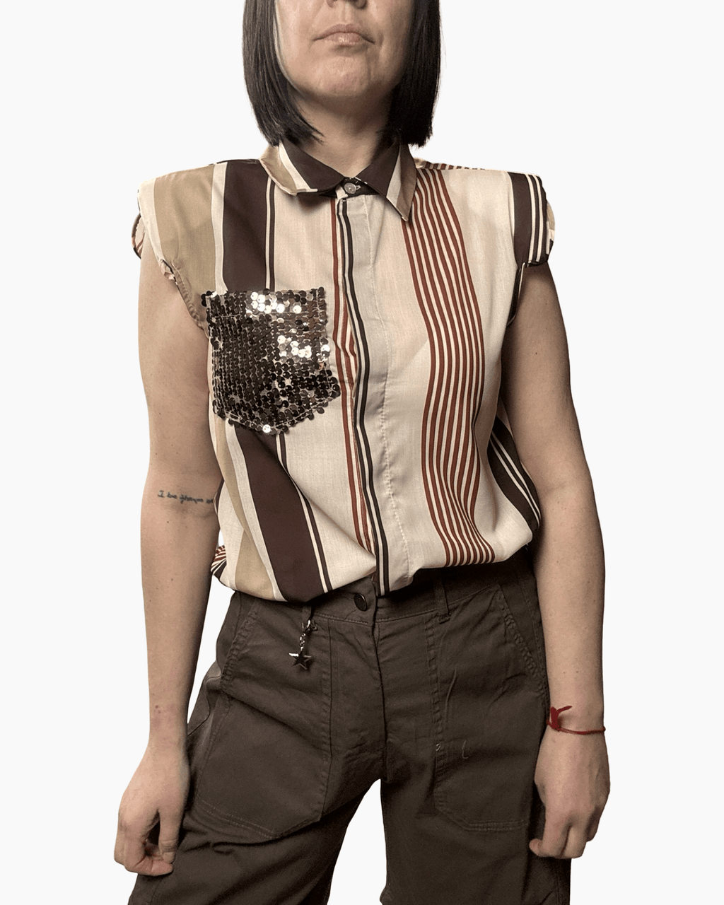 CAMICIA RIGATA TASCA PAILLETTES VICOLO - XE BLU ABBIGLIAMENTO