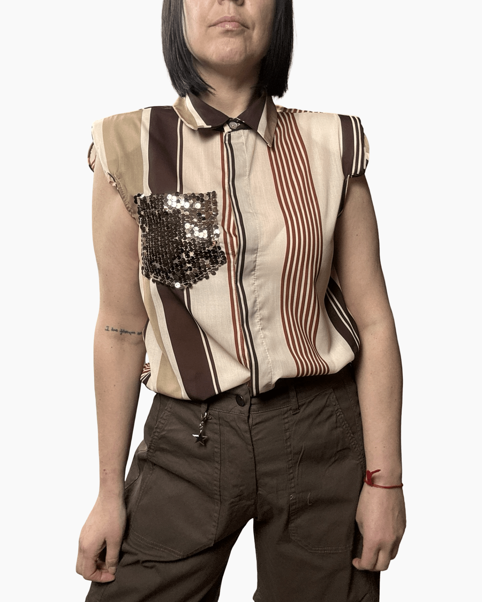 CAMICIA RIGATA TASCA PAILLETTES VICOLO - XE BLU ABBIGLIAMENTO