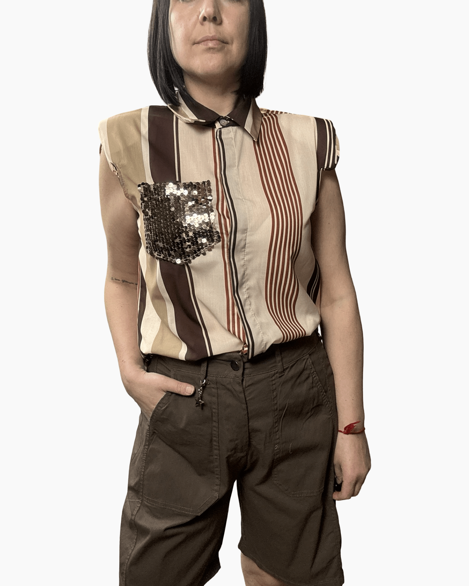 CAMICIA RIGATA TASCA PAILLETTES VICOLO - XE BLU ABBIGLIAMENTO