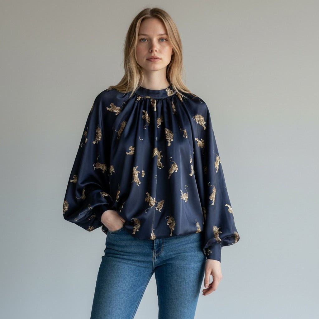 CAMICIA TIGRI TENSIONE IN - XE BLU Abbigliamento Donna
