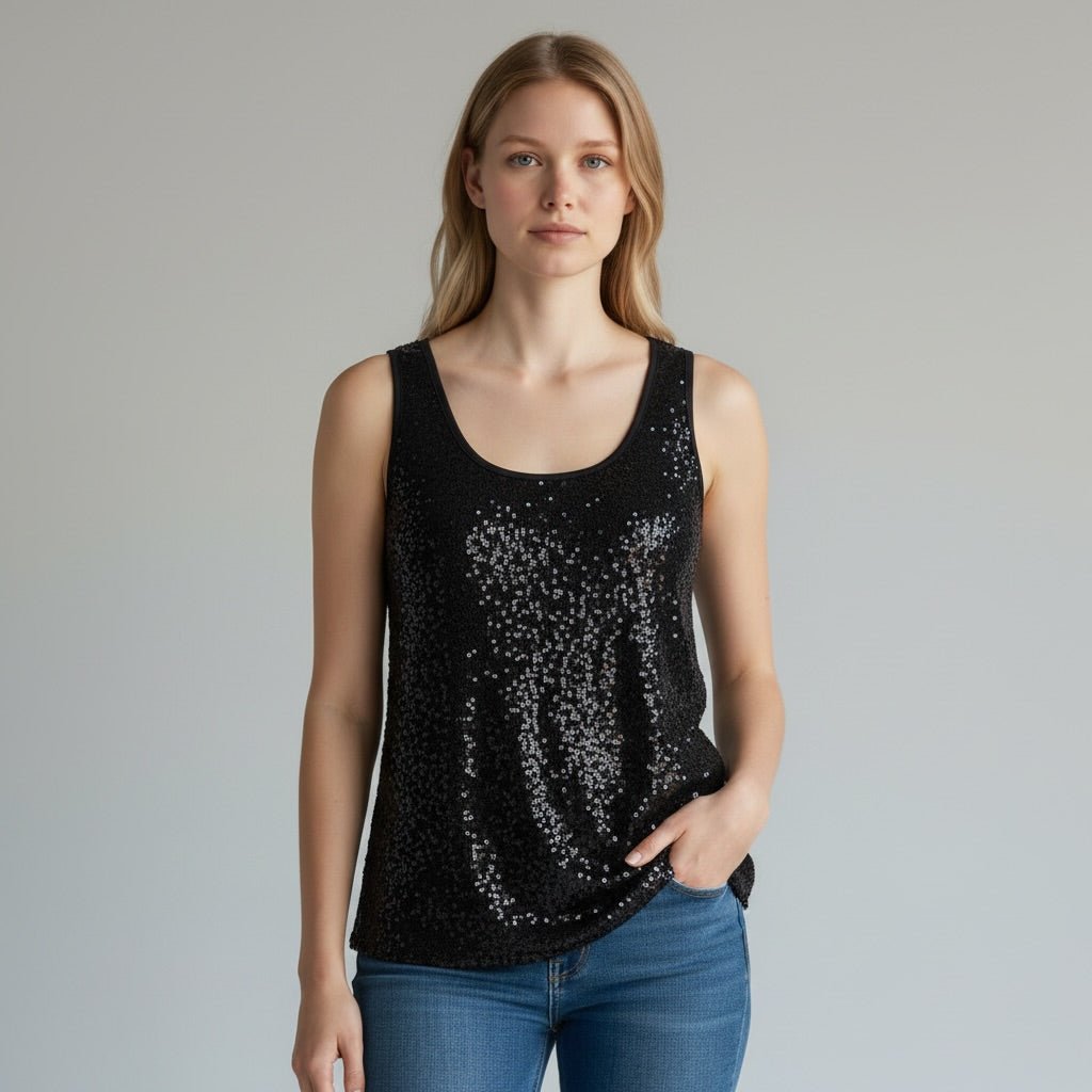 CANOTTA CON PAILLETTES SUSY MIX - XE BLU Abbigliamento Donna