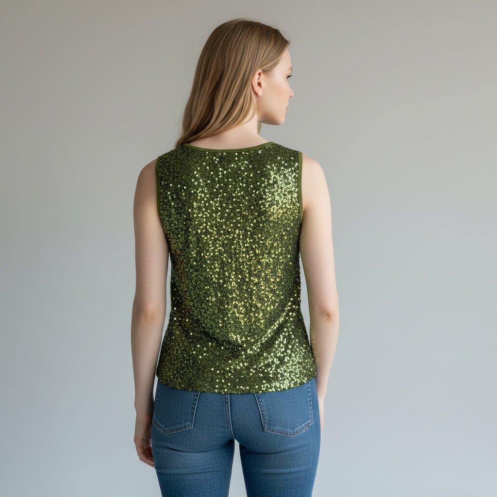 CANOTTA CON PAILLETTES SUSY MIX - XE BLU Abbigliamento Donna