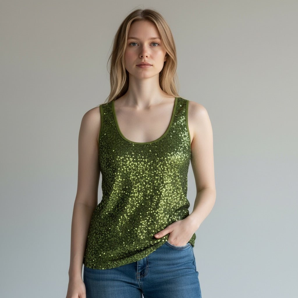 CANOTTA CON PAILLETTES SUSY MIX - XE BLU Abbigliamento Donna