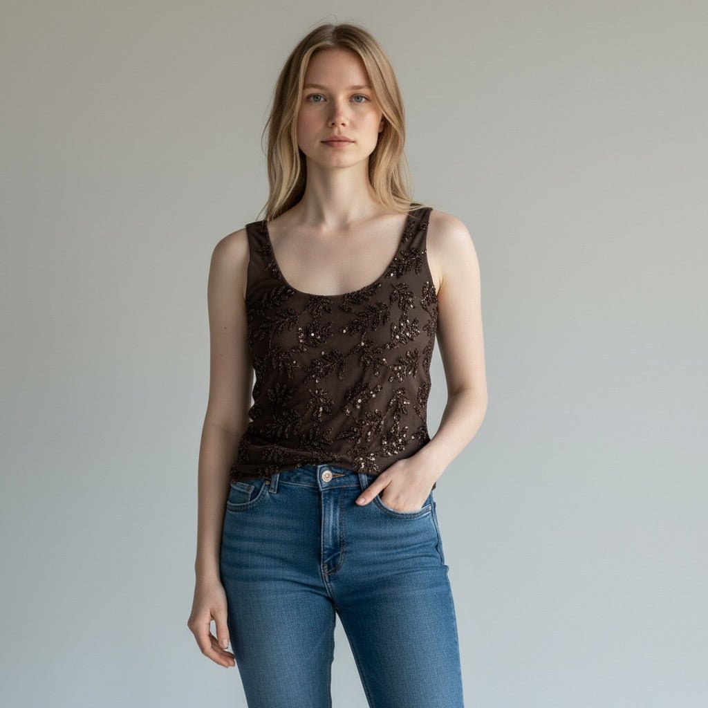 CANOTTA TULLE E PAILLETTES SUSY MIX - XE BLU Abbigliamento Donna