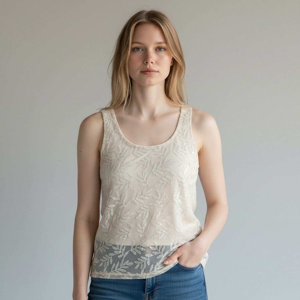 CANOTTA TULLE E PAILLETTES SUSY MIX - XE BLU Abbigliamento Donna