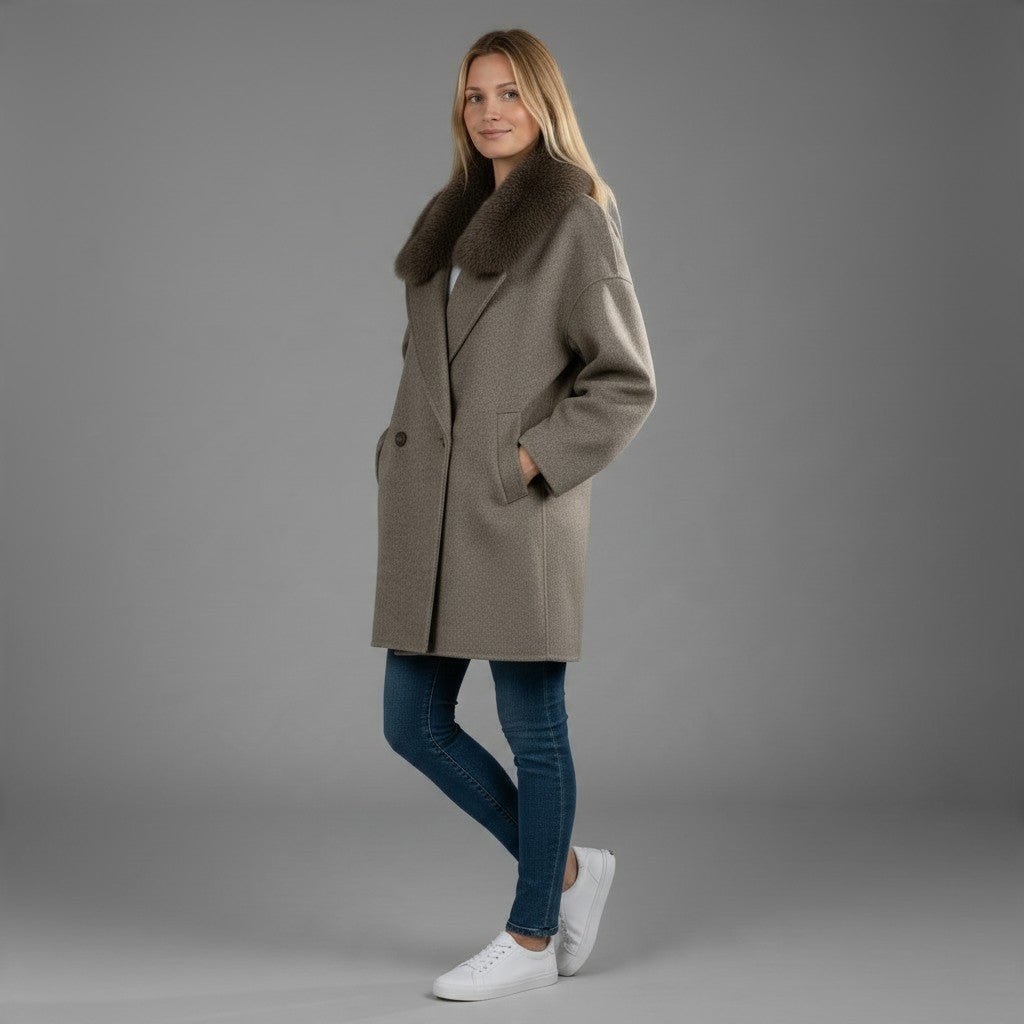 CAPPOTTO MISTO LANA COLLO PELO HAVEONE - XE BLU Abbigliamento Donna