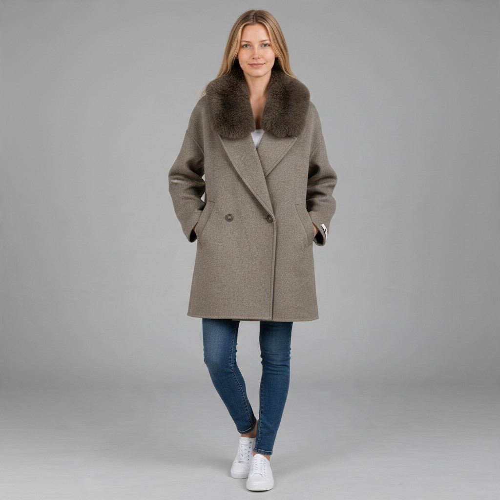 CAPPOTTO MISTO LANA COLLO PELO HAVEONE - XE BLU Abbigliamento Donna