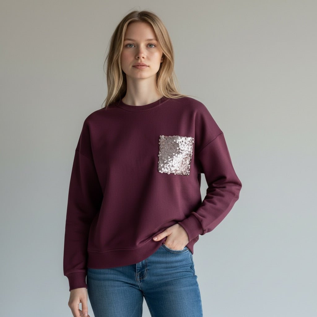 FELPA CON TASCA PAILLETTES SUSY MIX - XE BLU Abbigliamento Donna