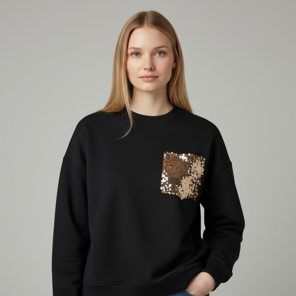 FELPA CON TASCA PAILLETTES SUSY MIX - XE BLU Abbigliamento Donna