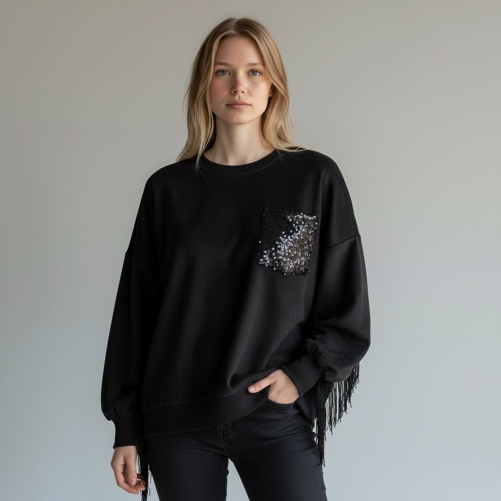 FELPA FRANGE SUSY MIX - XE BLU Abbigliamento Donna