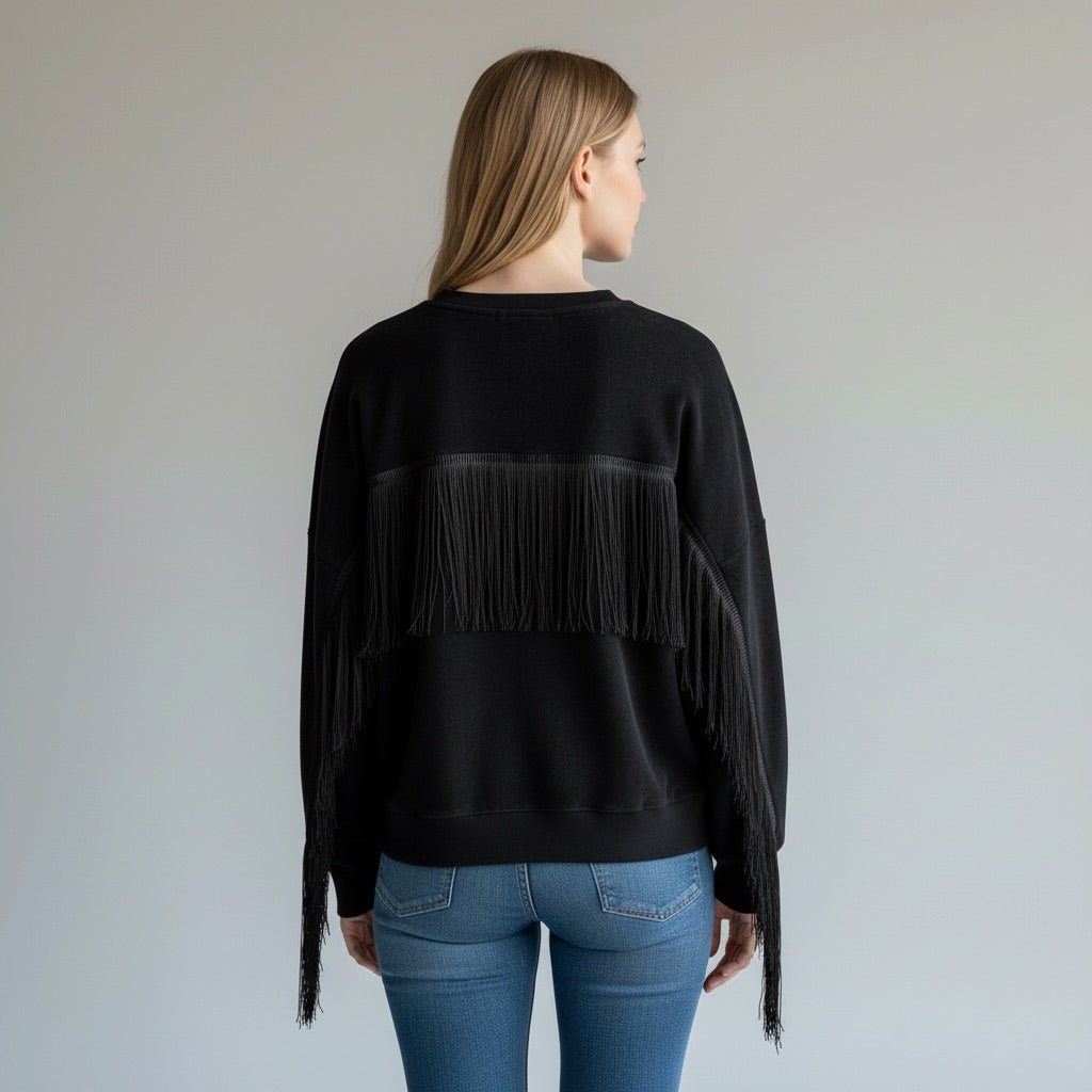 FELPA FRANGE SUSY MIX - XE BLU Abbigliamento Donna