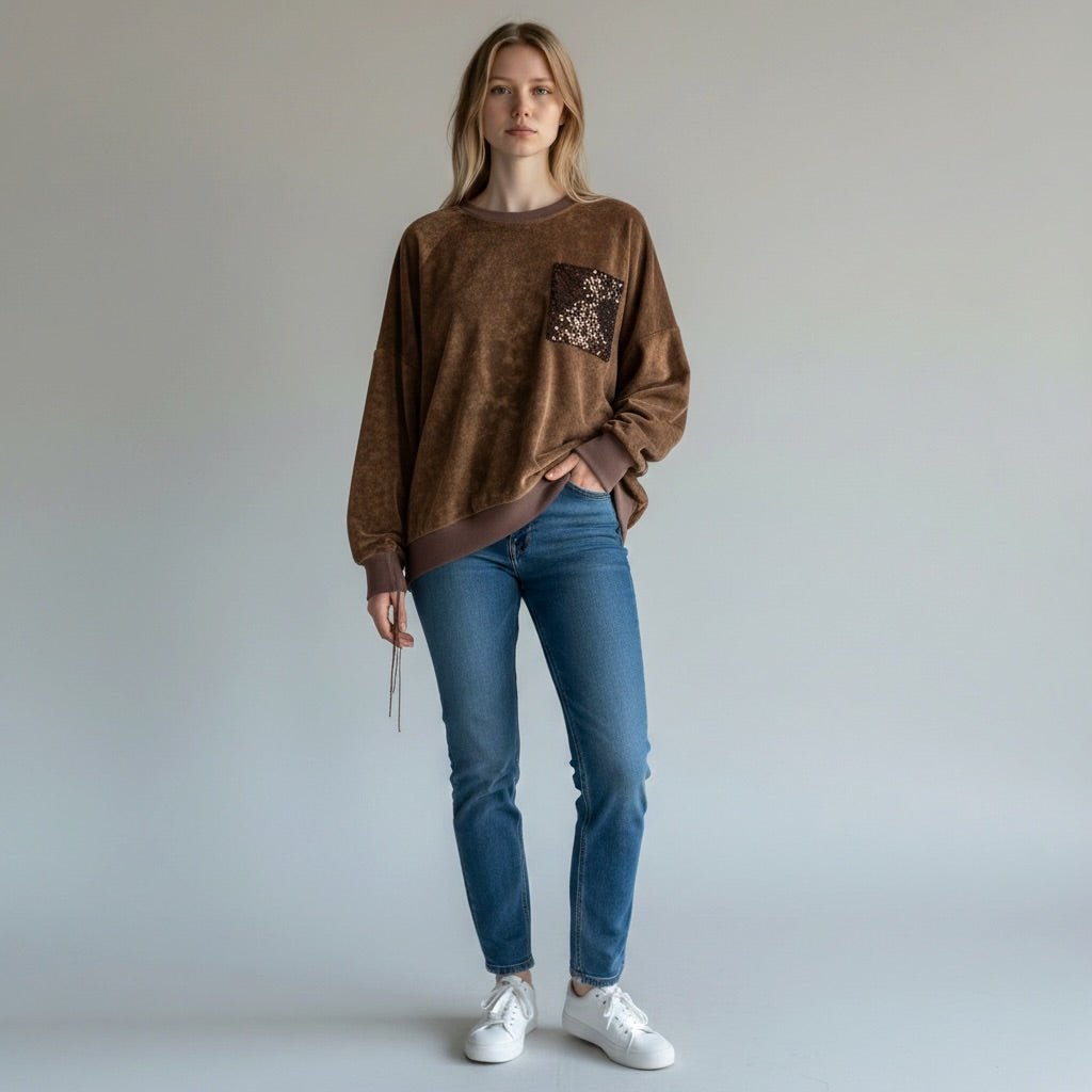 FELPA FRANGE SUSY MIX - XE BLU Abbigliamento Donna