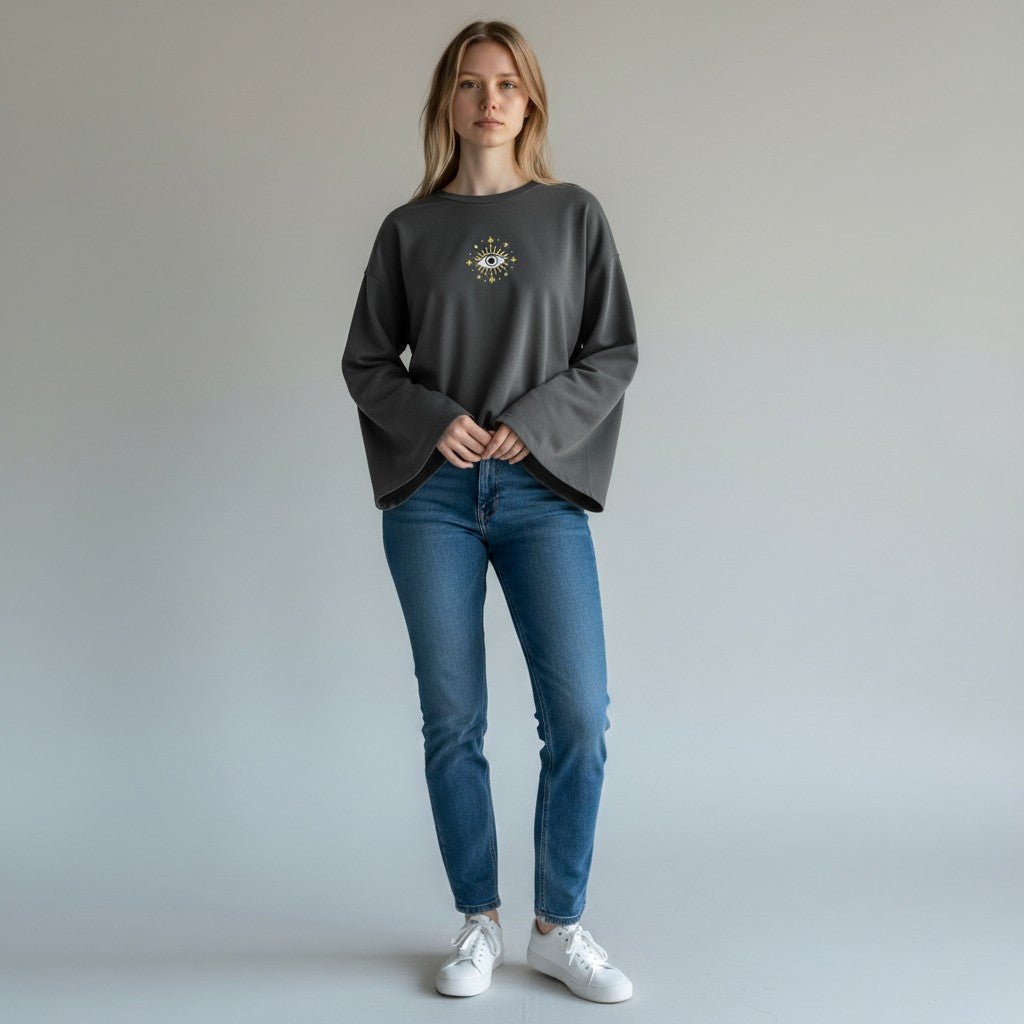 FELPA OCCHIO "LE SOLEIL DANS LE COEUR" VICOLO - XE BLU Abbigliamento Donna