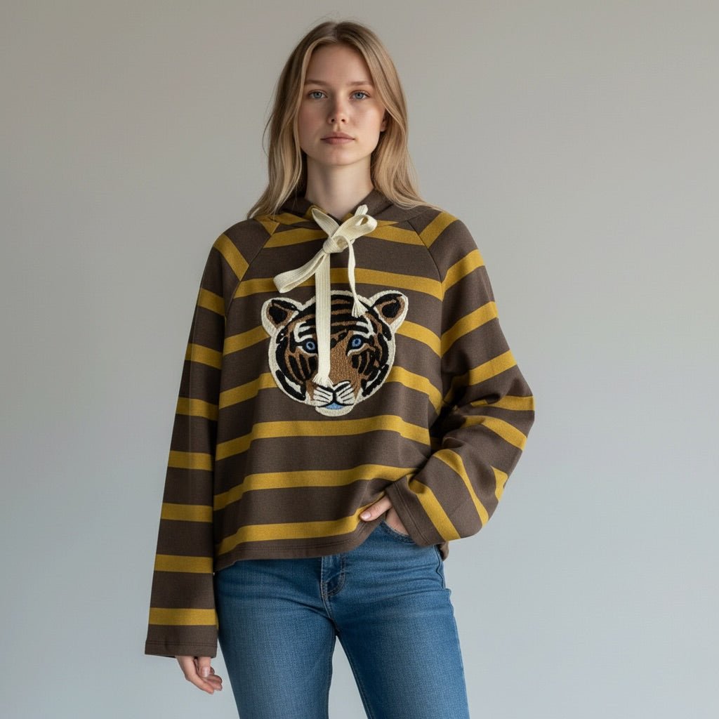 FELPA RIGATA CON TIGRE SUSY MIX - XE BLU Abbigliamento Donna