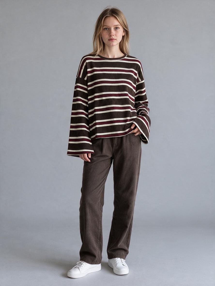 FELPA RIGATA MANICA A TULIPANO SUSY MIX - XE BLU Abbigliamento Donna