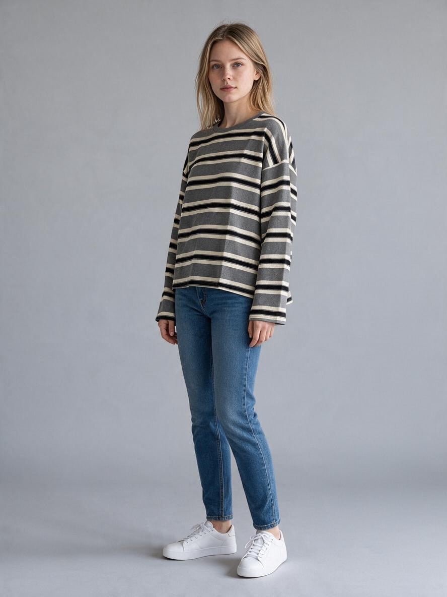 FELPA RIGATA MANICA A TULIPANO SUSY MIX - XE BLU Abbigliamento Donna