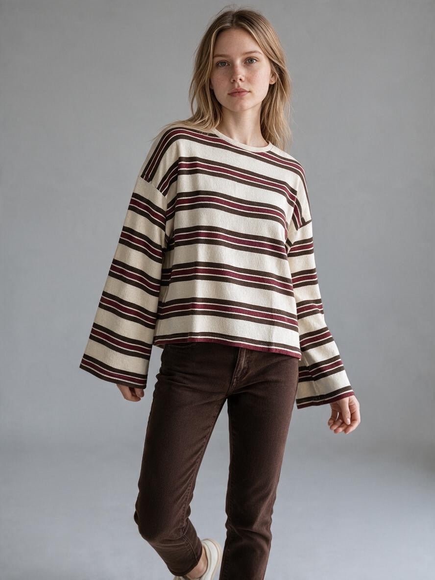 FELPA RIGATA MANICA A TULIPANO SUSY MIX - XE BLU Abbigliamento Donna