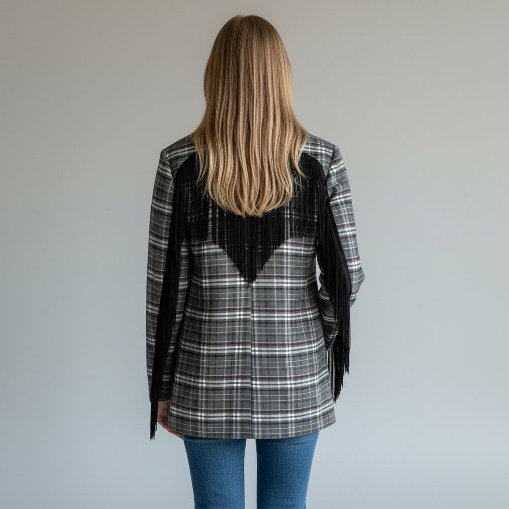 GIACCA A QUADRI CON FRANGE MOTEL - XE BLU Abbigliamento Donna