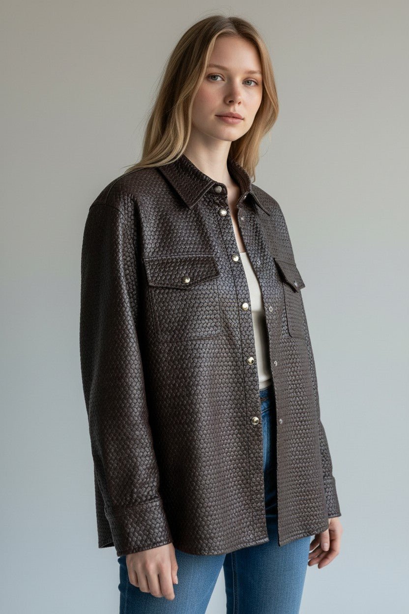 GIACCA-CAMICIA IN ECOPELLE OPERATA MOTEL - XE BLU Abbigliamento Donna