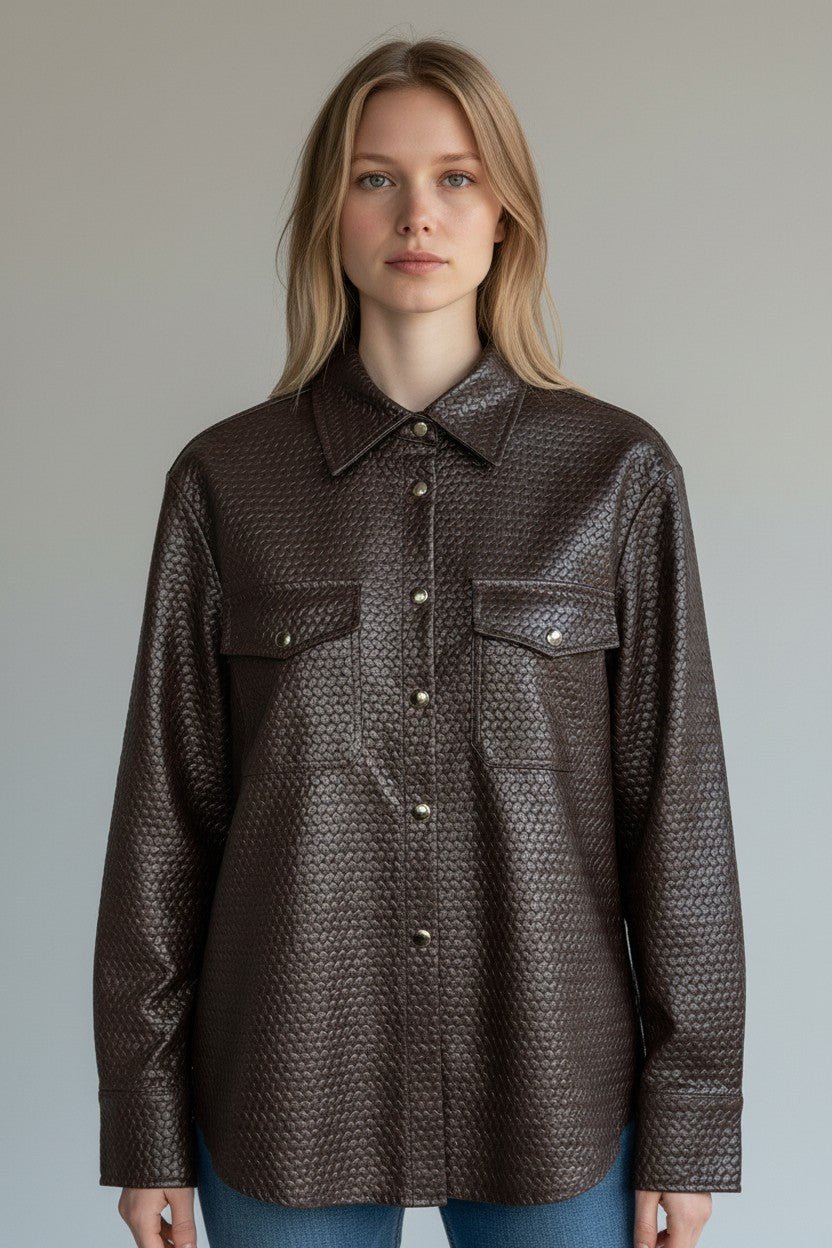 GIACCA-CAMICIA IN ECOPELLE OPERATA MOTEL - XE BLU Abbigliamento Donna