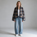 GIACCA CHECK CELESTE-MARRONE TENSIONE IN - XE BLU Abbigliamento Donna