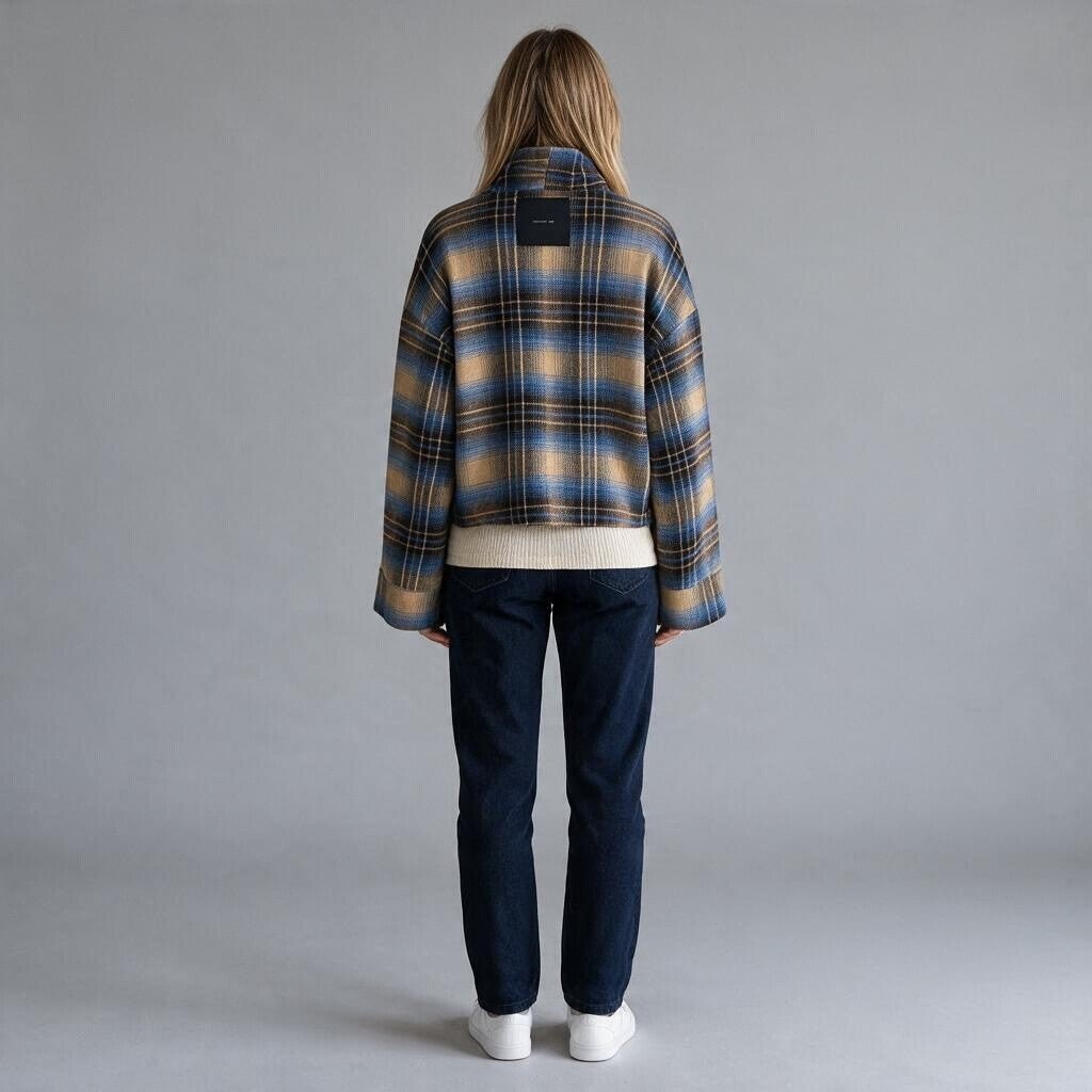 GIACCA CHECK CELESTE-MARRONE TENSIONE IN - XE BLU Abbigliamento Donna