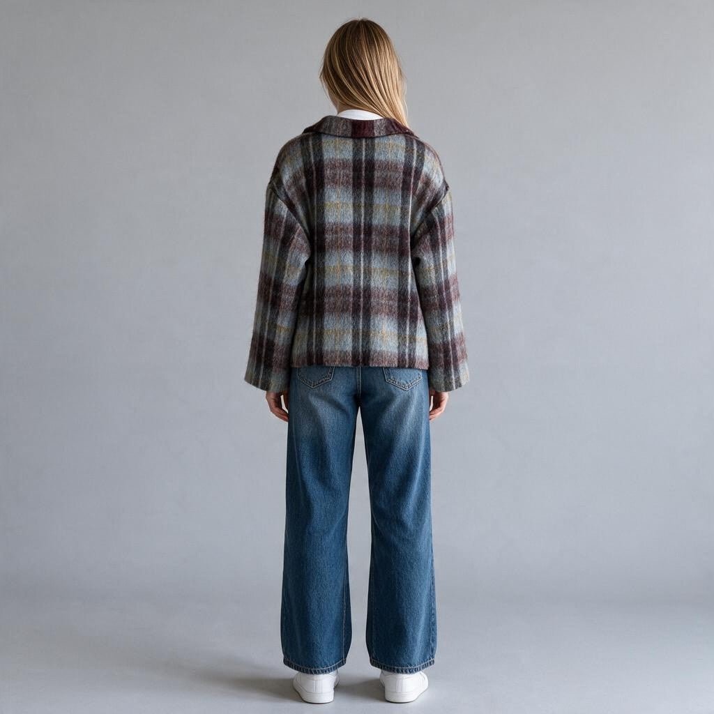 GIACCA CHECK IN LANA COTTA TENSIONE IN - XE BLU Abbigliamento Donna