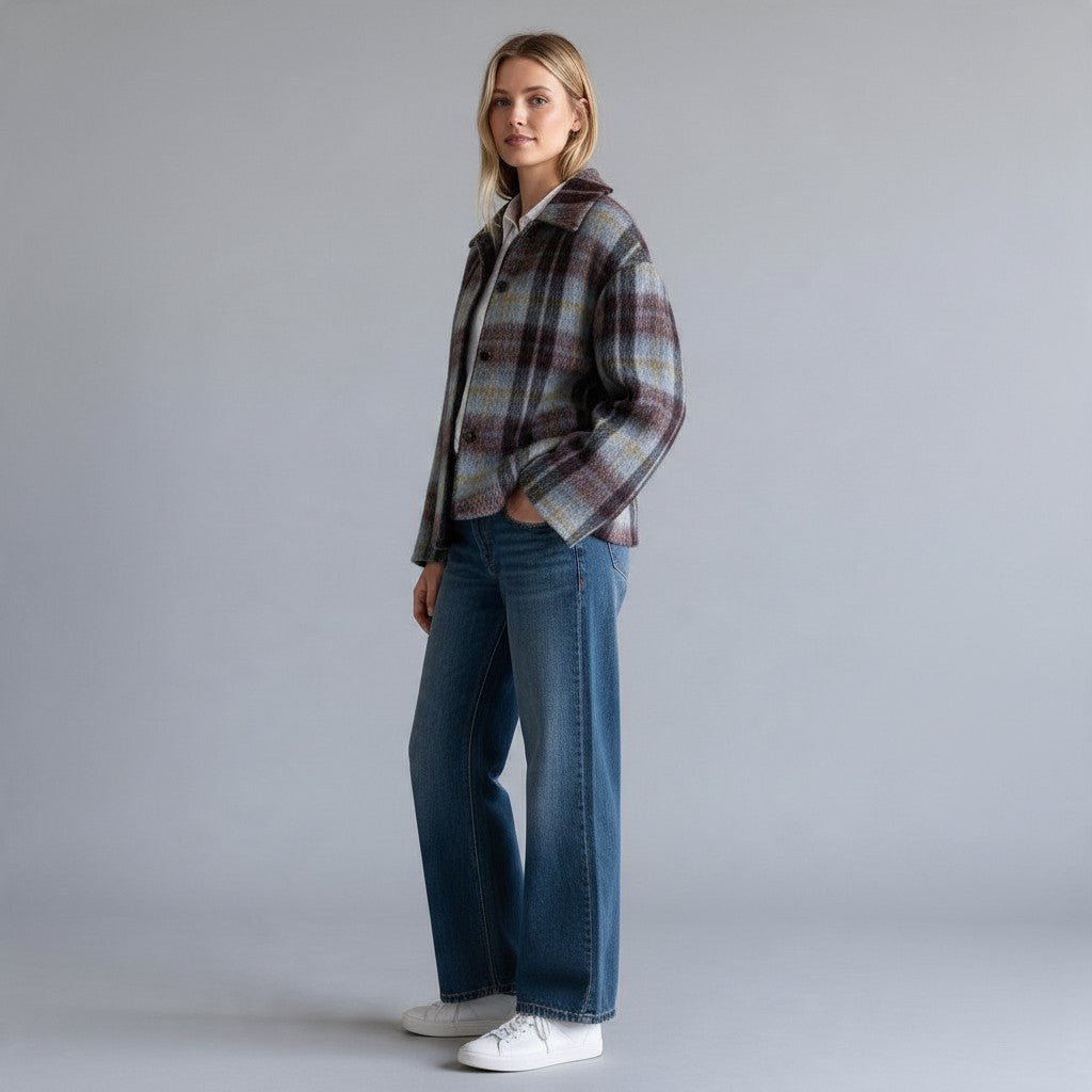 GIACCA CHECK IN LANA COTTA TENSIONE IN - XE BLU Abbigliamento Donna