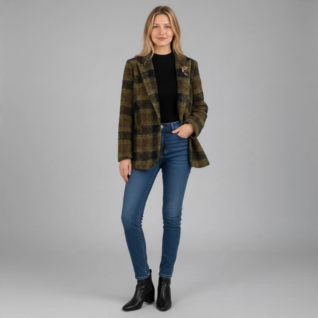 GIACCA CHECK MISTO LANA SUSY MIX - XE BLU Abbigliamento Donna
