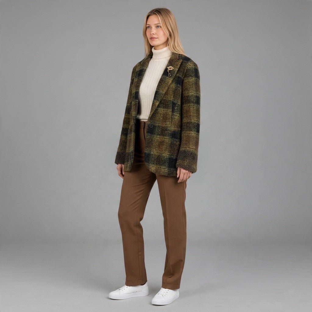GIACCA CHECK MISTO LANA SUSY MIX - XE BLU Abbigliamento Donna