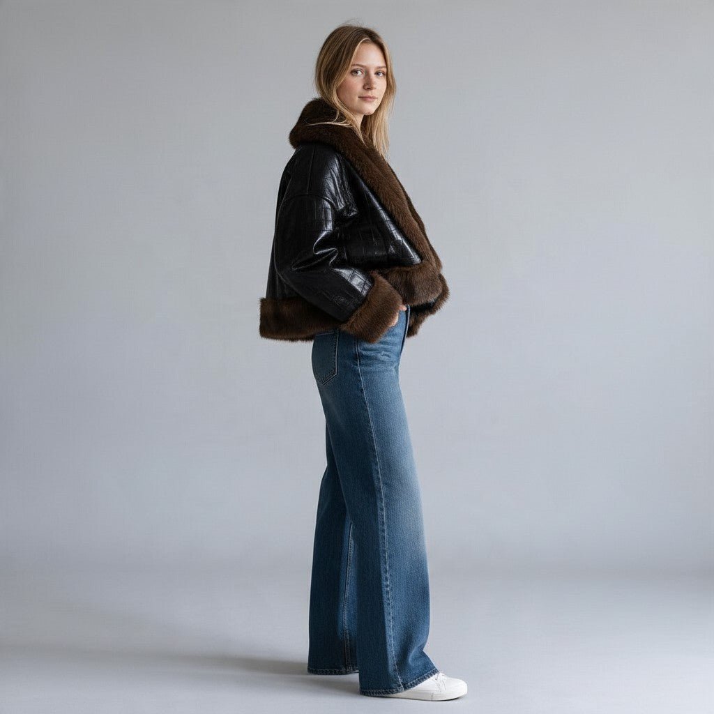 GIACCA IN ECOPELLE CON INSERTO IN ECOPELLICCIA TENSIONE IN - XE BLU Abbigliamento Donna