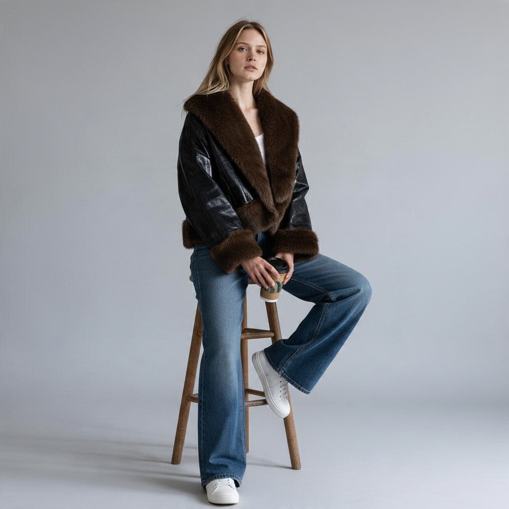 GIACCA IN ECOPELLE CON INSERTO IN ECOPELLICCIA TENSIONE IN - XE BLU Abbigliamento Donna