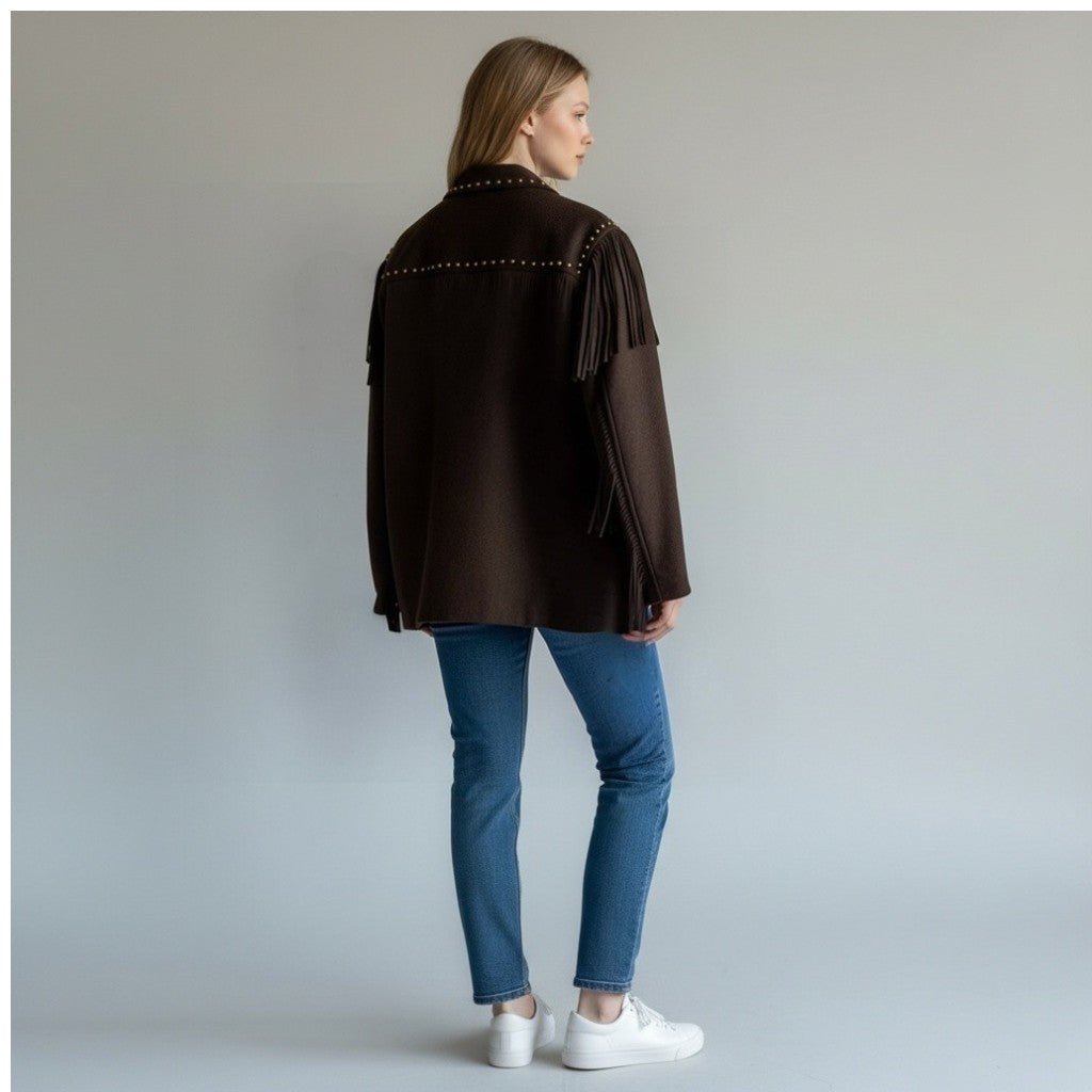 GIACCA MISTO LANA CON FRANGE VICOLO - XE BLU Abbigliamento Donna