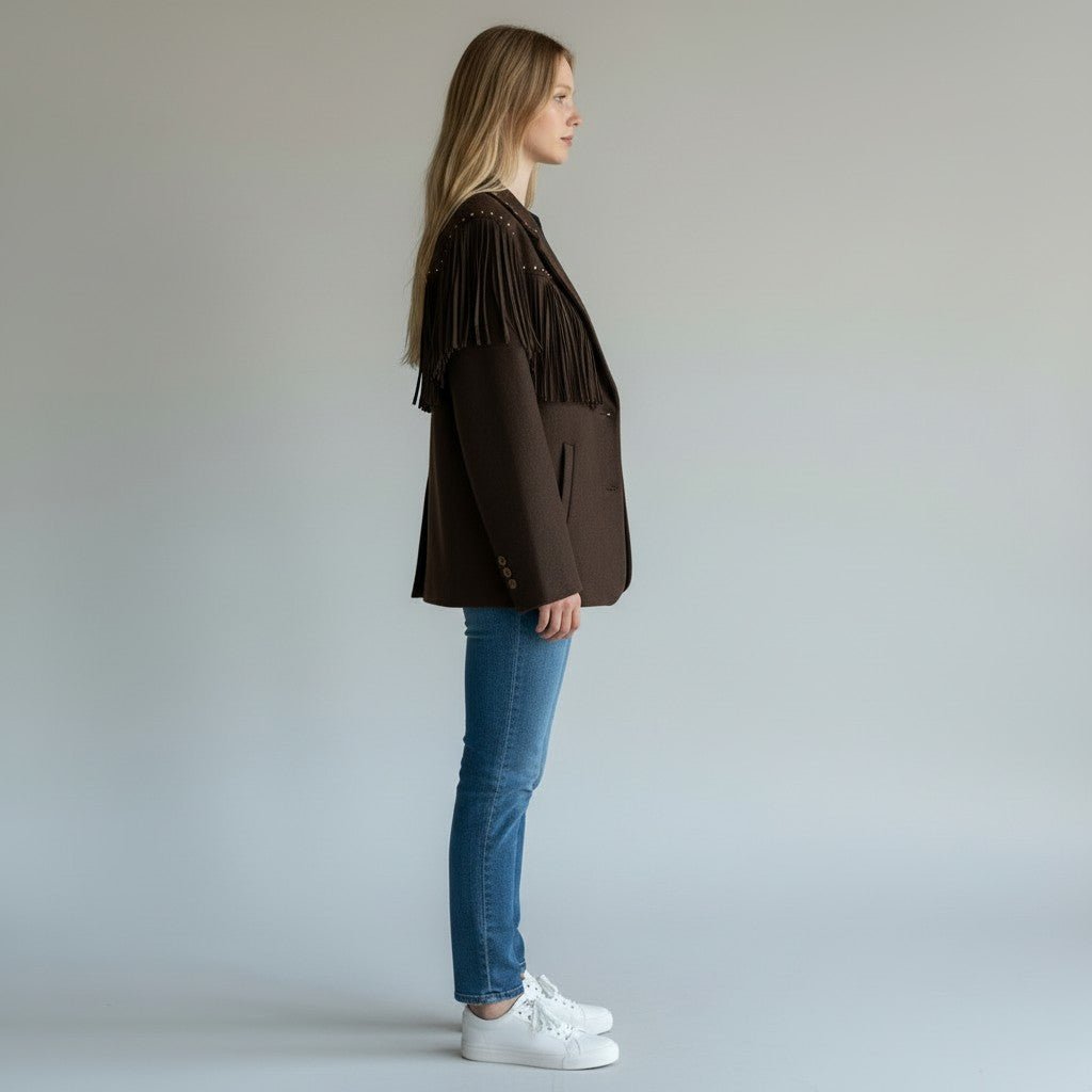 GIACCA MISTO LANA CON FRANGE VICOLO - XE BLU Abbigliamento Donna