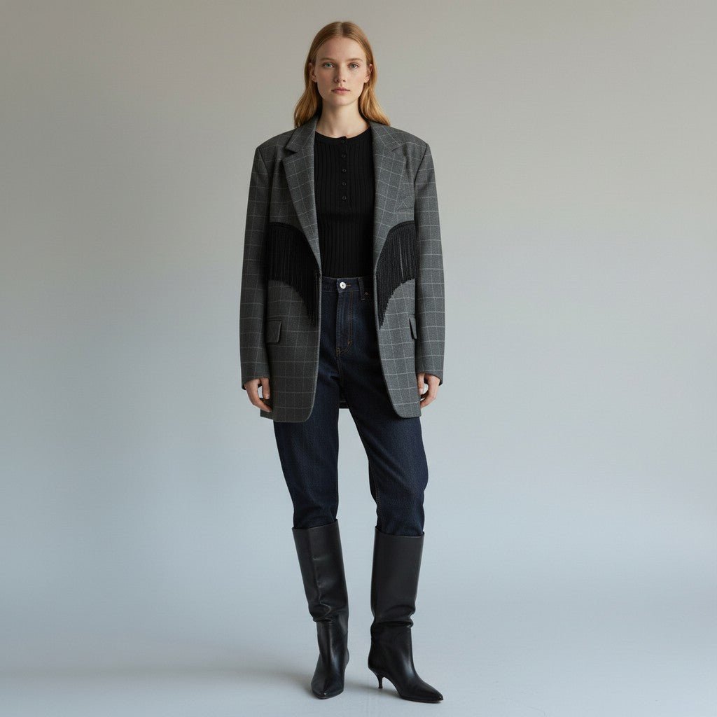 GIACCA OVER CON FRANGE VICOLO - XE BLU Abbigliamento Donna