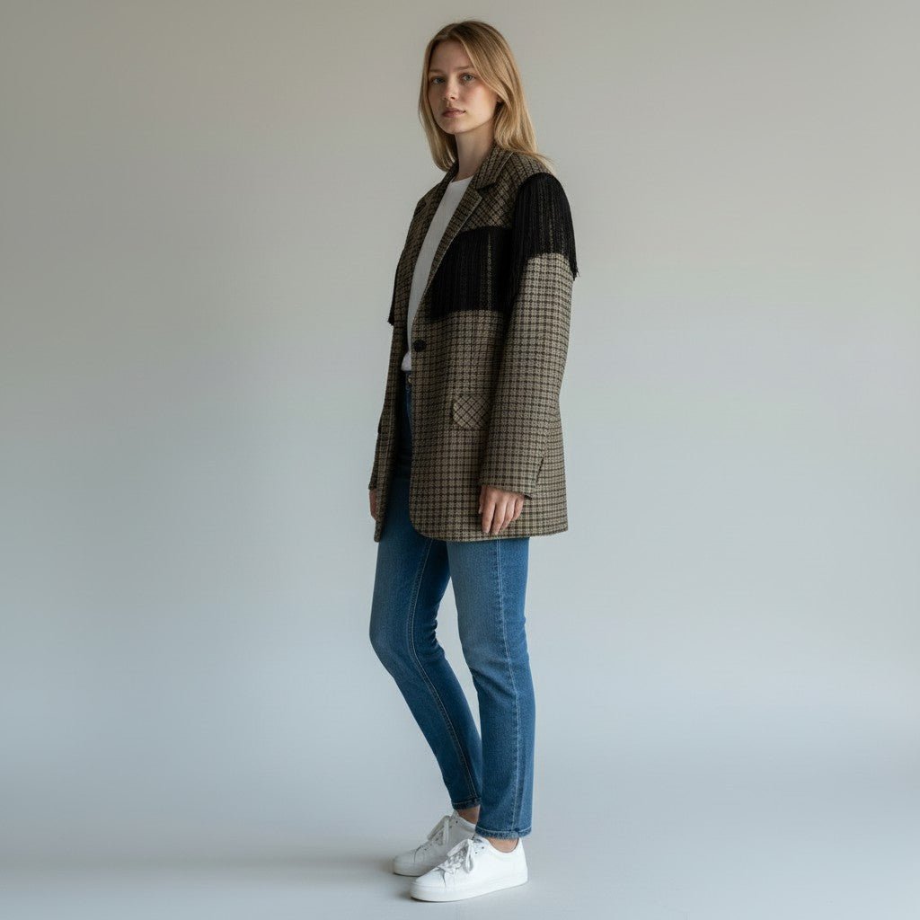 GIACCA OVER CON FRANGE VICOLO - XE BLU Abbigliamento Donna