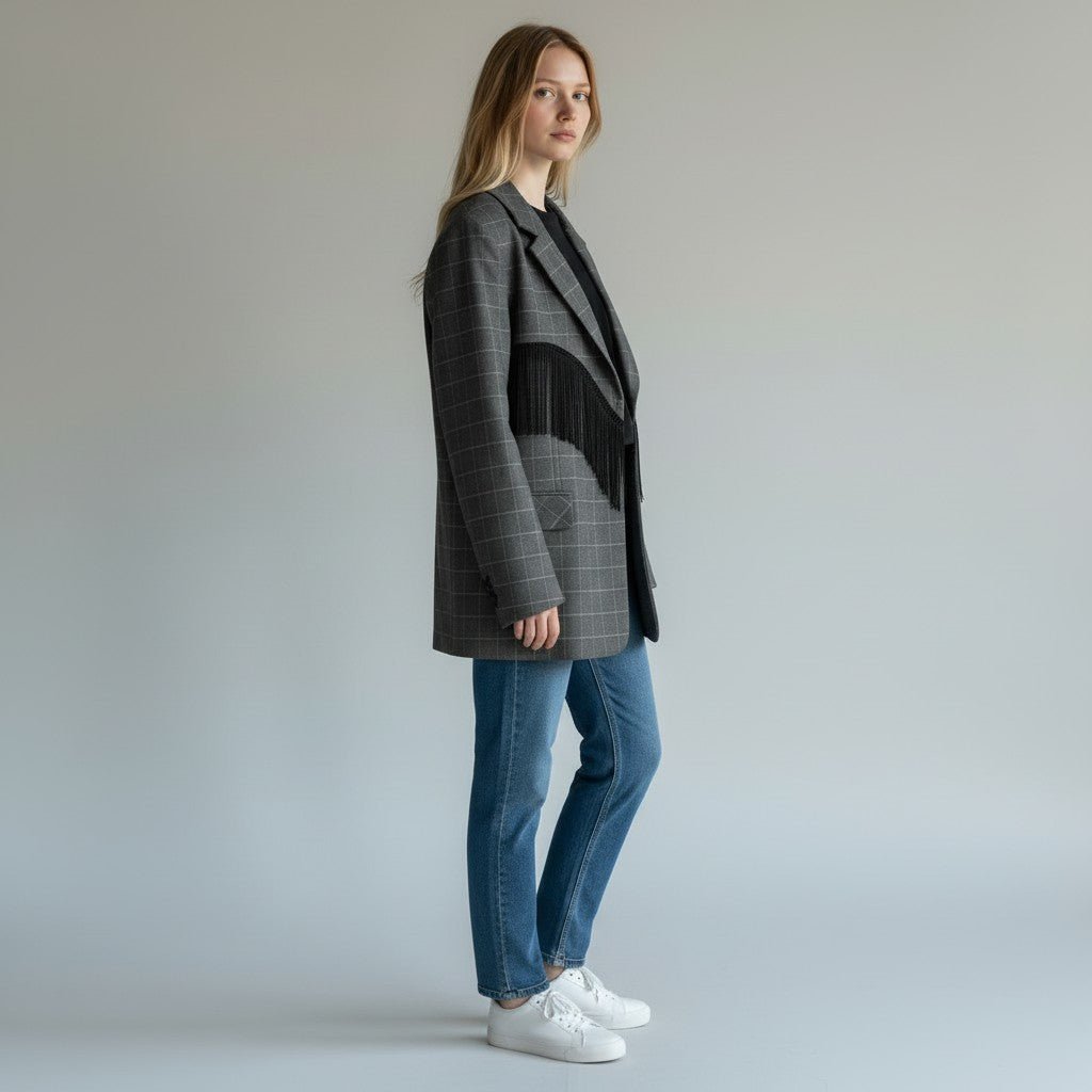 GIACCA OVER CON FRANGE VICOLO - XE BLU Abbigliamento Donna