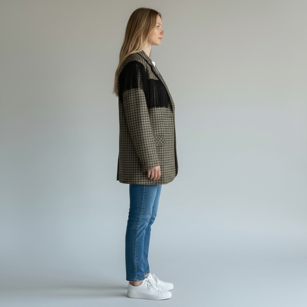 GIACCA OVER CON FRANGE VICOLO - XE BLU Abbigliamento Donna
