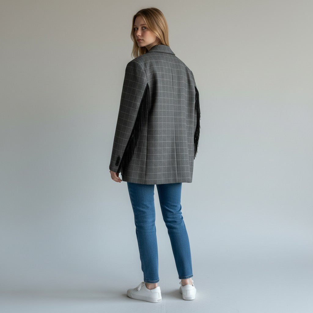 GIACCA OVER CON FRANGE VICOLO - XE BLU Abbigliamento Donna