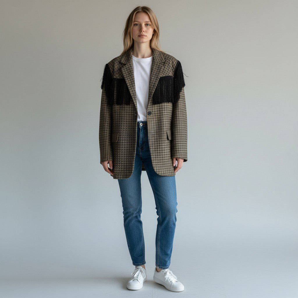 GIACCA OVER CON FRANGE VICOLO - XE BLU Abbigliamento Donna
