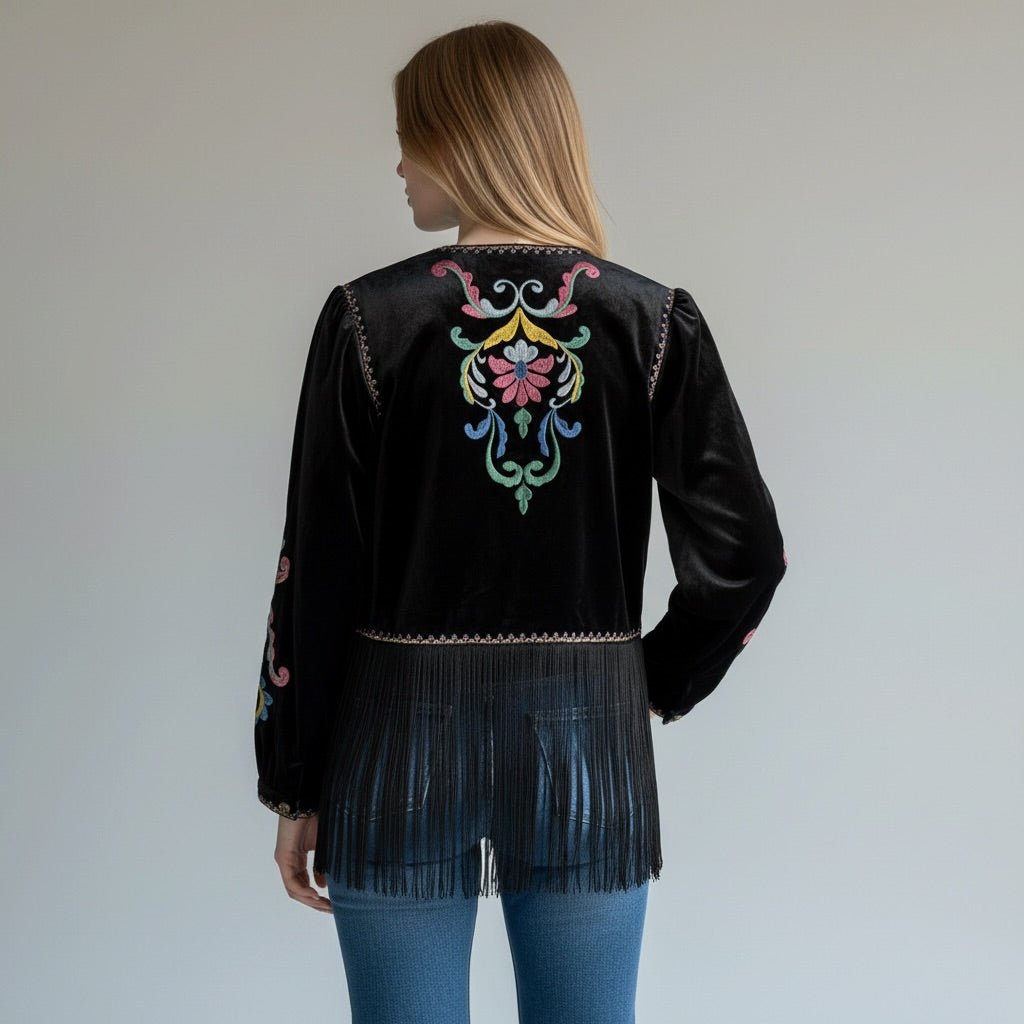 GIACCA RICAMATA CON FRANGE SUSY MIX - XE BLU Abbigliamento Donna