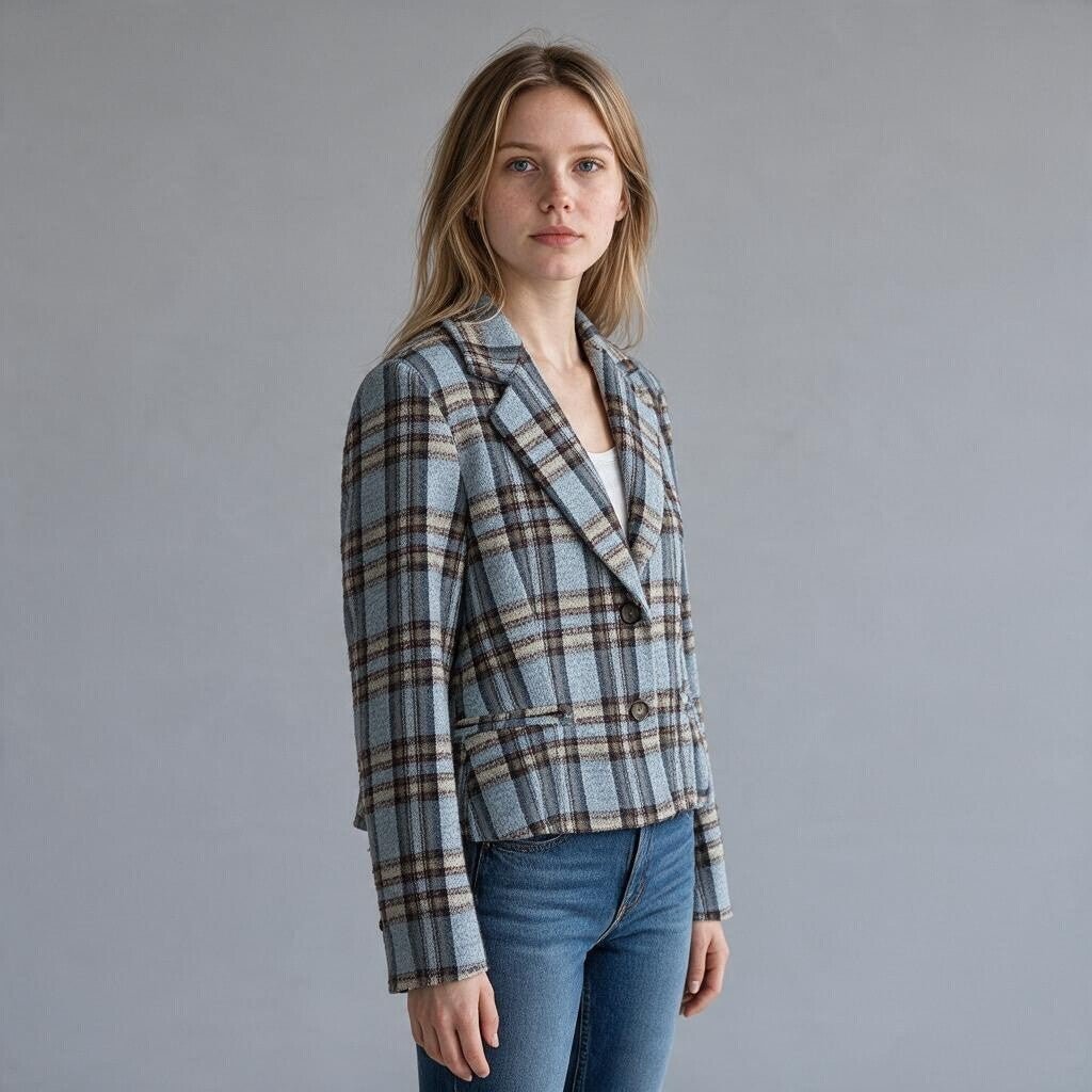 GIACCA SFIANCATA A QUADRI TENSIONE IN - XE BLU Abbigliamento Donna