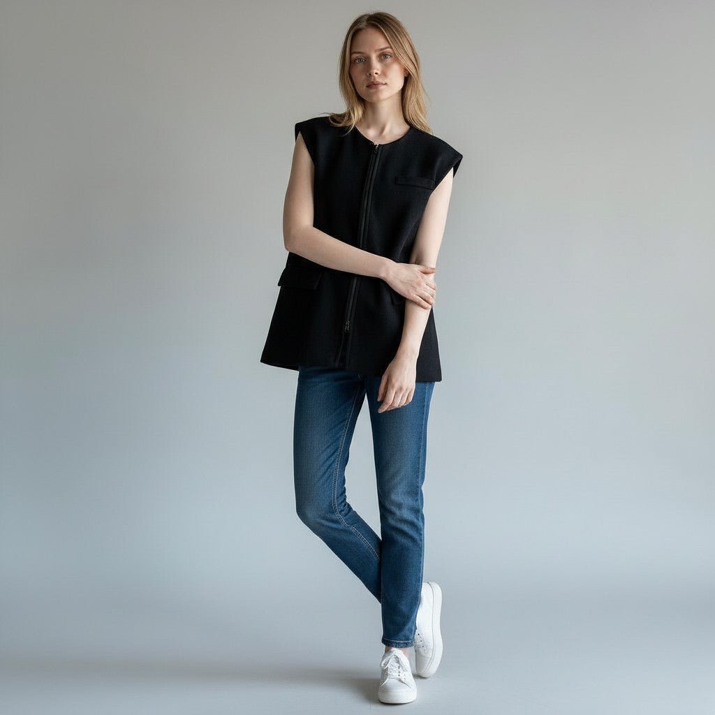 GILET COLLO COREANA SUSY MIX - XE BLU Abbigliamento Donna