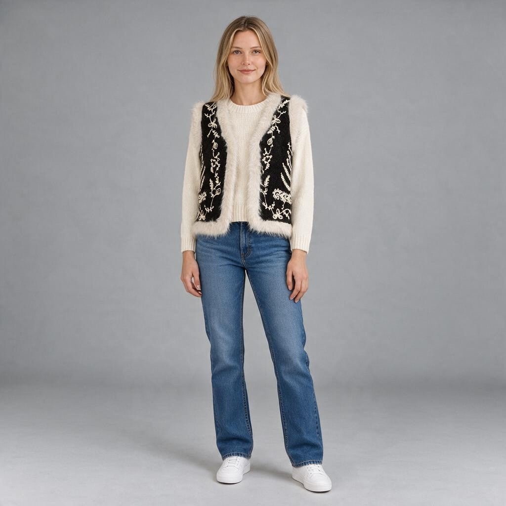 GILET RICAMO SUSY MIX - XE BLU Abbigliamento Donna