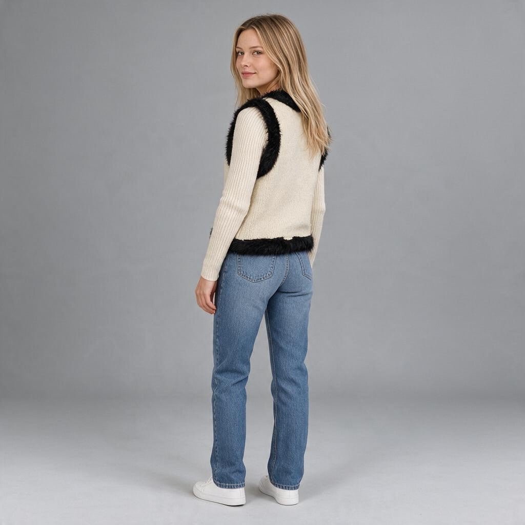 GILET RICAMO SUSY MIX - XE BLU Abbigliamento Donna