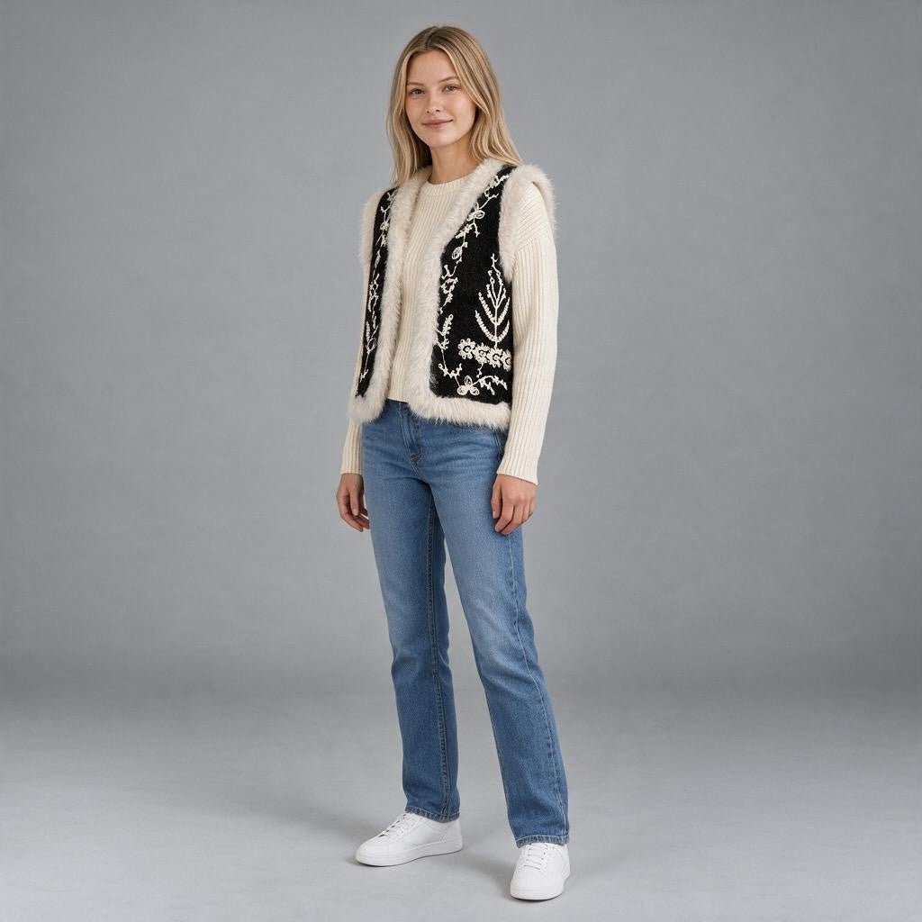 GILET RICAMO SUSY MIX - XE BLU Abbigliamento Donna