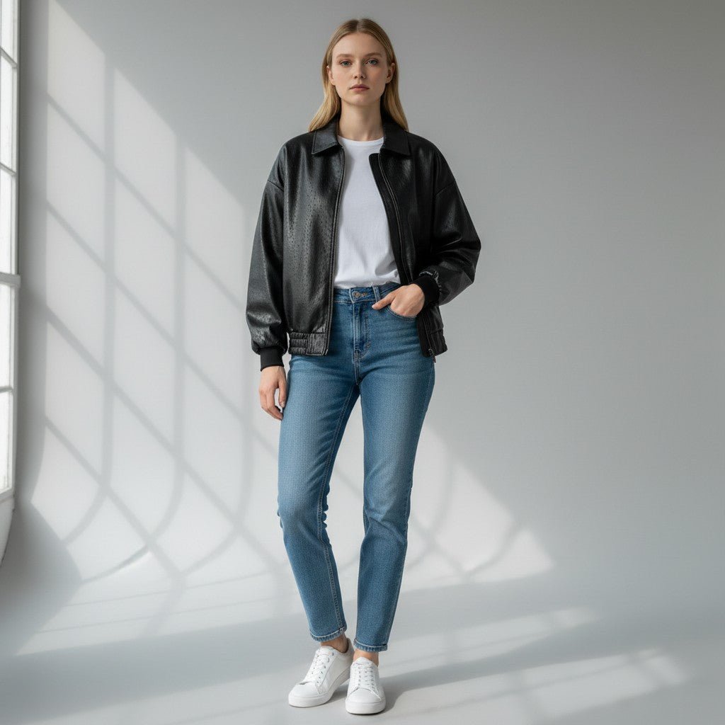 GIUBBINO IN ECOPELLE OPERATO SUSY MIX - XE BLU Abbigliamento Donna